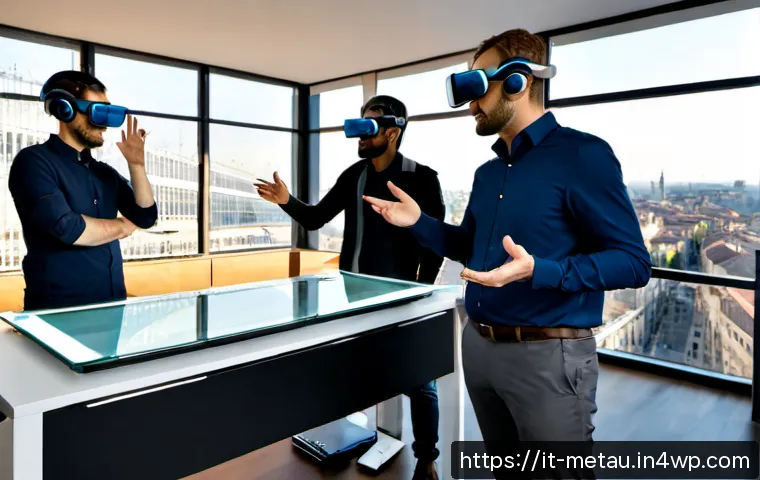 Home 11 메타버스의 기술적 트렌드 및 혁신 - Photorealistic Italian technology laboratory in Milan, a diverse team of engineers wearing sleek mix...